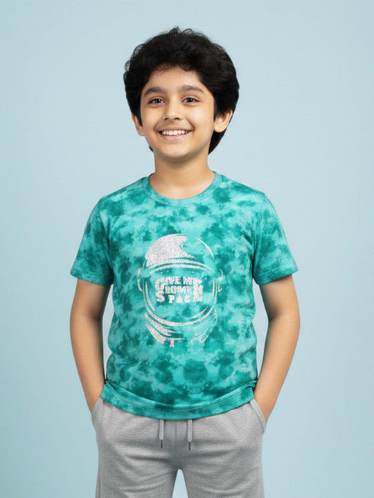 Kiddopanti Boys Cotton Half Sleeves Tie & Dye Printed T-Shirt