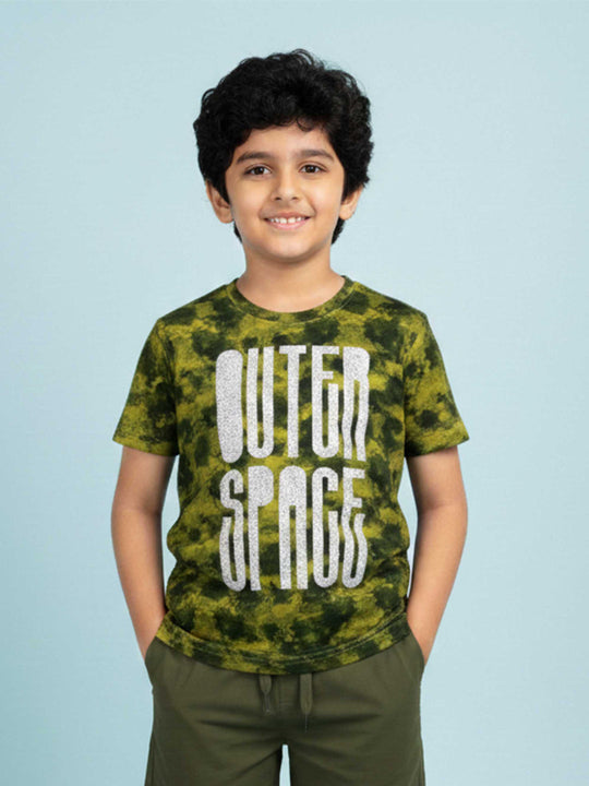 Kiddopanti Boys Cotton Half Sleeves Tie & Dye Printed T-Shirt