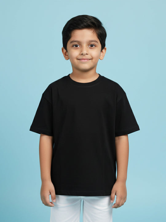 Kiddopanti Boys Cotton Solid Drop Shoulder Half Sleeve Round Neck Tee