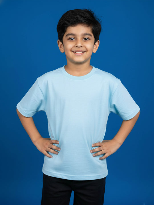 Kiddopanti Boys Cotton Solid Drop Shoulder Half Sleeve Round Neck Tee