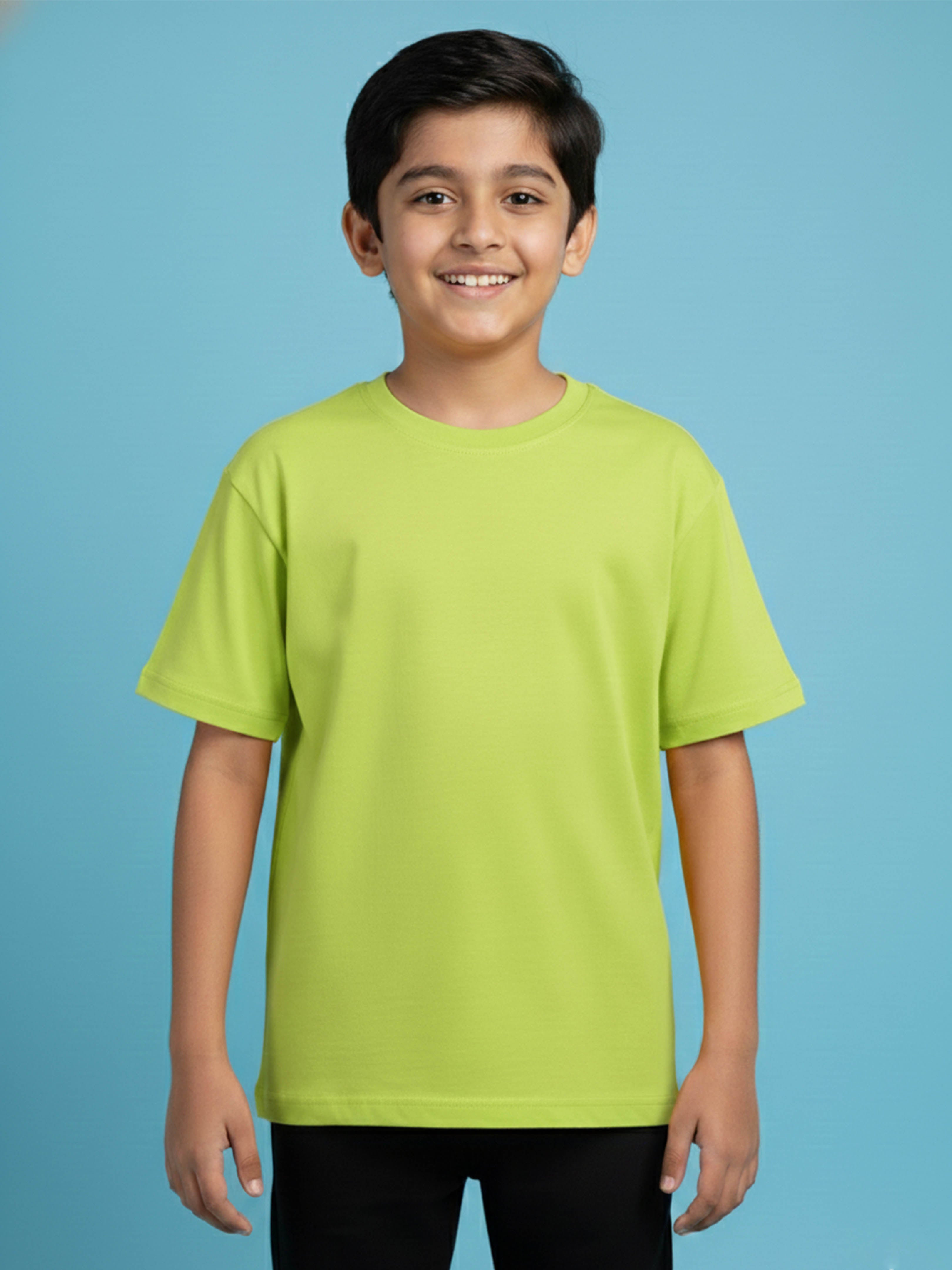 Kiddopanti Boys Cotton Solid Drop Shoulder Half Sleeve Round Neck Tee