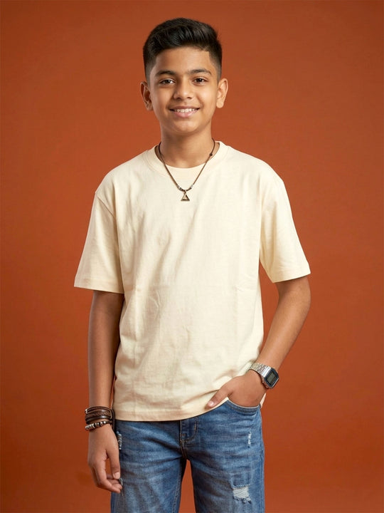 Kiddopanti Boys 100% Cotton Drop Shoulder Half Sleeve Solid Round Neck T-Shirt