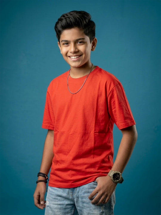 Kiddopanti Boys 100% Cotton Drop Shoulder Half Sleeve Solid Round Neck T-Shirt