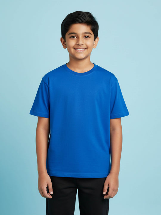 Kiddopanti Boys Cotton Solid Drop Shoulder Half Sleeve Round Neck Tee