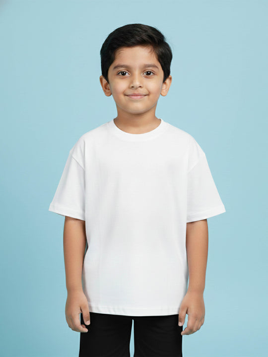 Kiddopanti Boys Cotton Solid Drop Shoulder Half Sleeve Round Neck Tee