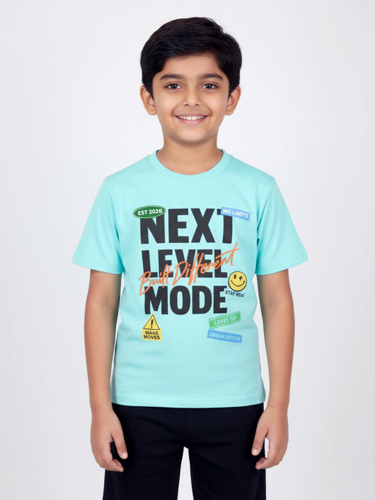 Kiddopanti Boys Cotton Graphic Printed Round Neck Drop Shoulder T-shirt