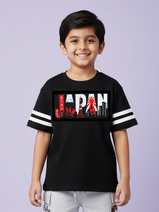 Kiddopanti Boys Cotton Chest Printed Drop Shoulder Round Neck Tee