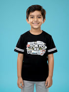 Kiddopanti Boys Cotton Chest Printed Drop Shoulder Round Neck Tee