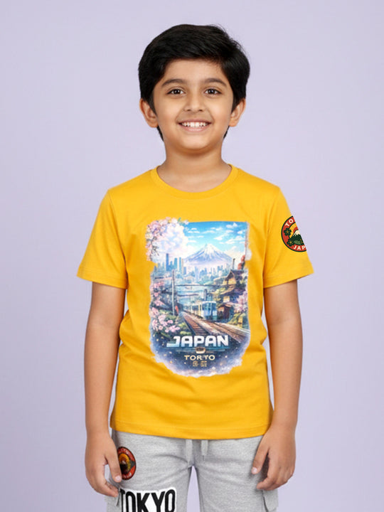 Kiddopanti Boys Cotton Chest Printed Drop Shoulder Round Neck Tee