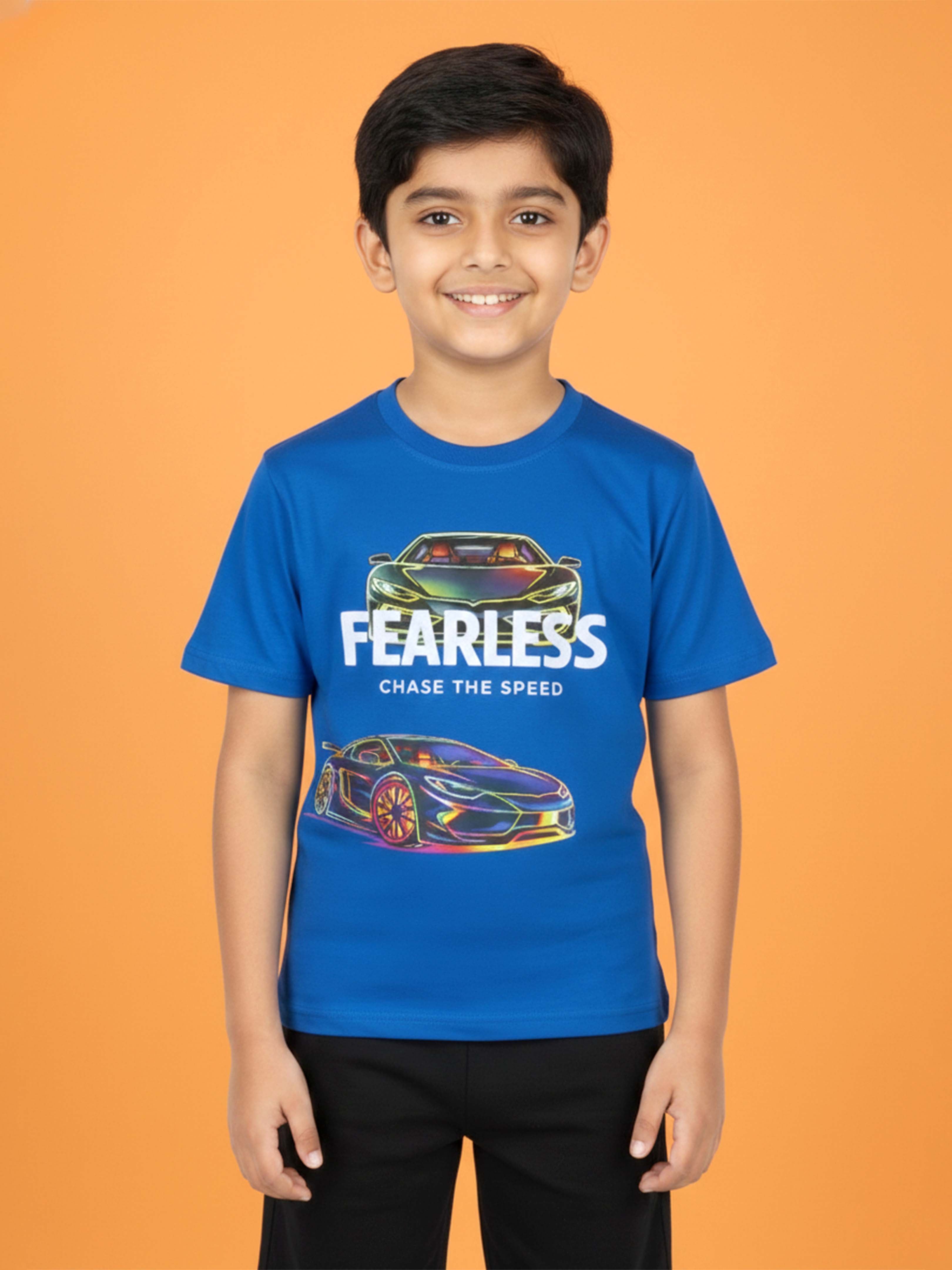 Kiddopanti Boys Cotton Graphic Printed Round Neck Drop Shoulder T-shirt