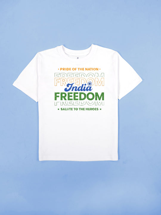 Unisex Cotton Freedom And Indian Manuments Printed Drop Shoulder Round Neck Tee
