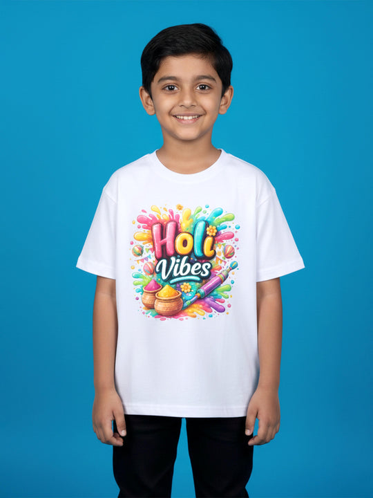 Kiddopanti Unisex Cotton Half Sleeves Colorful Holi Printed T-Shirt