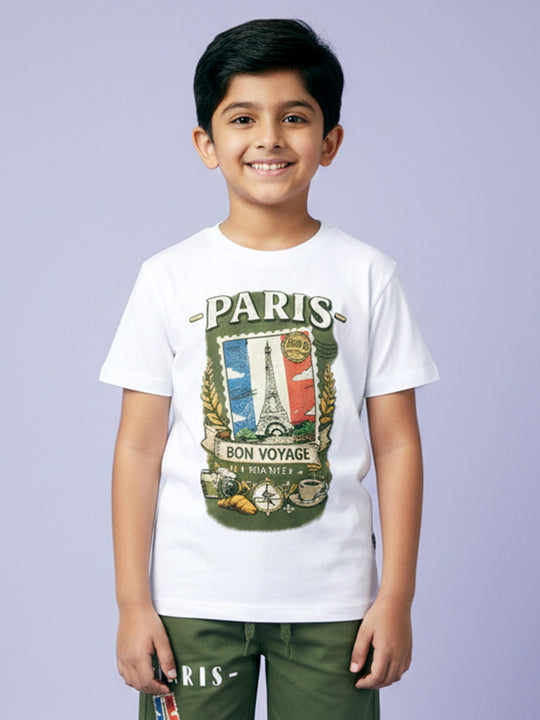 Kiddopanti Boys Cotton Chest Printed Drop Shoulder Round Neck Tee