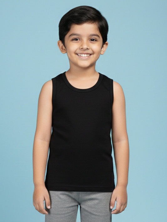 Kiddopanti Boys Cotton Knit Solid Round Neck Sleeveless T-Shirt