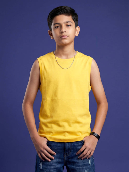 Kiddopanti Boys 100% Cotton Sleeveless Solid Round Neck T-Shirt