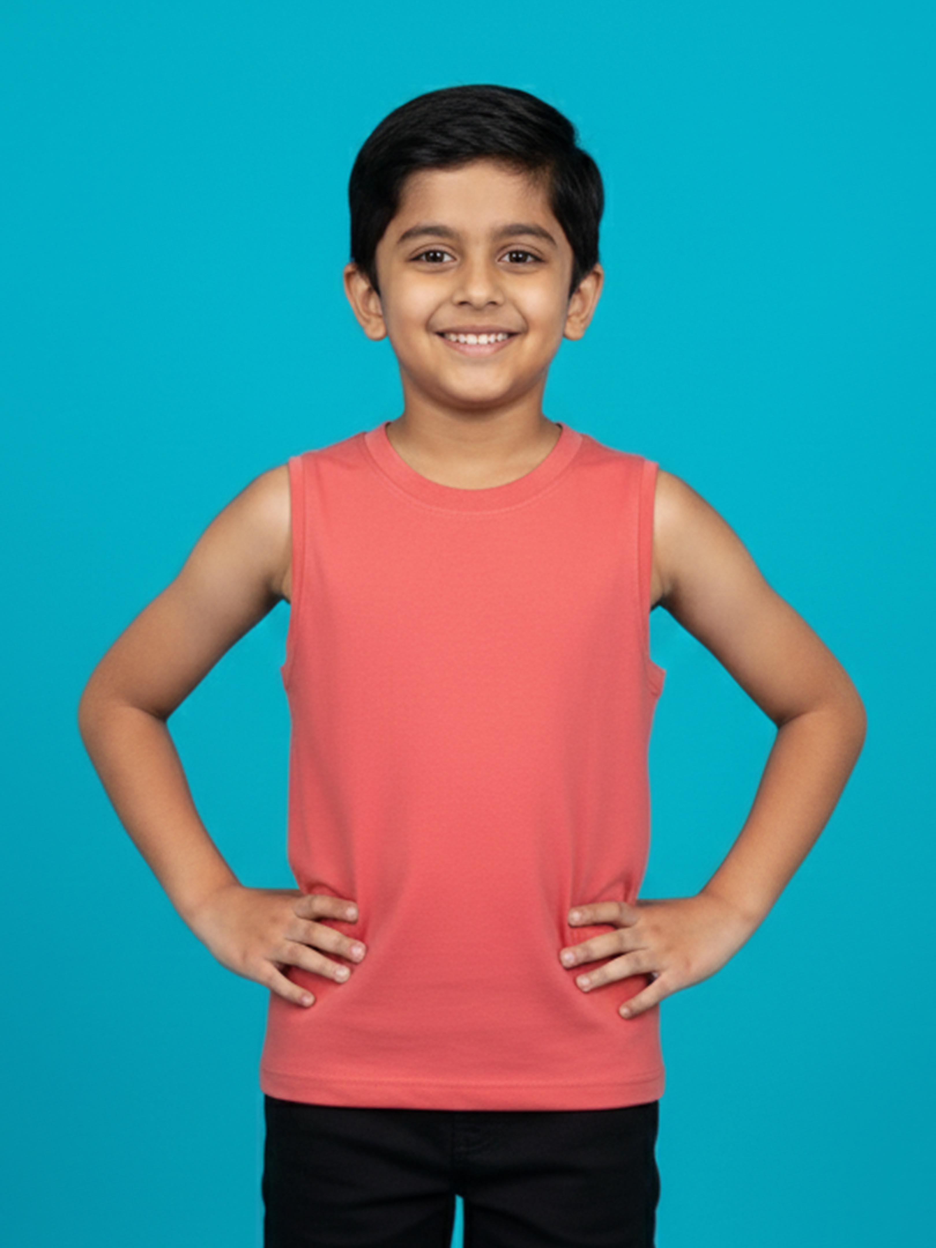 Kiddopanti Boys Sleeveless Solid Round Neck T-Shirt