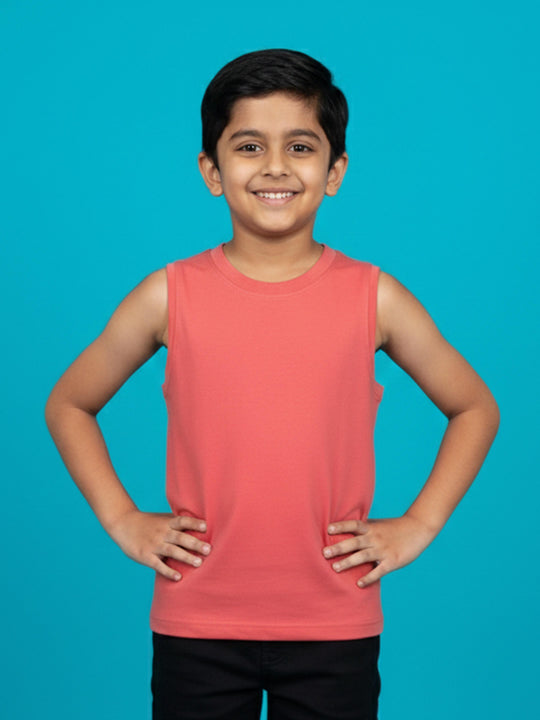 Kiddopanti Boys Sleeveless Solid Round Neck T-Shirt