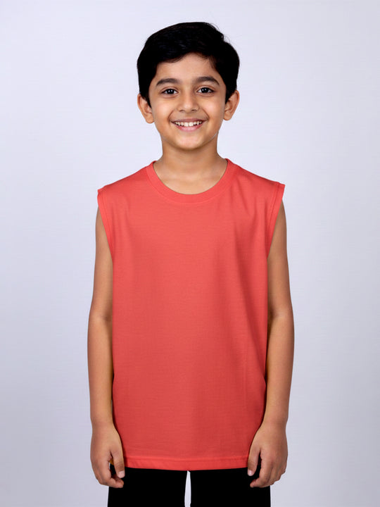 Kiddopanti Boys Cotton Knit Solid Round Neck Sleeveless T-Shirt