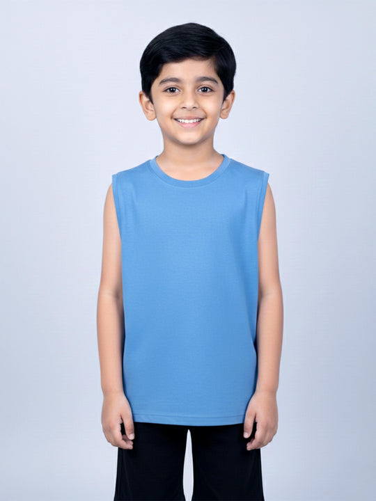 Kiddopanti Boys Cotton Knit Solid Round Neck Sleeveless T-Shirt