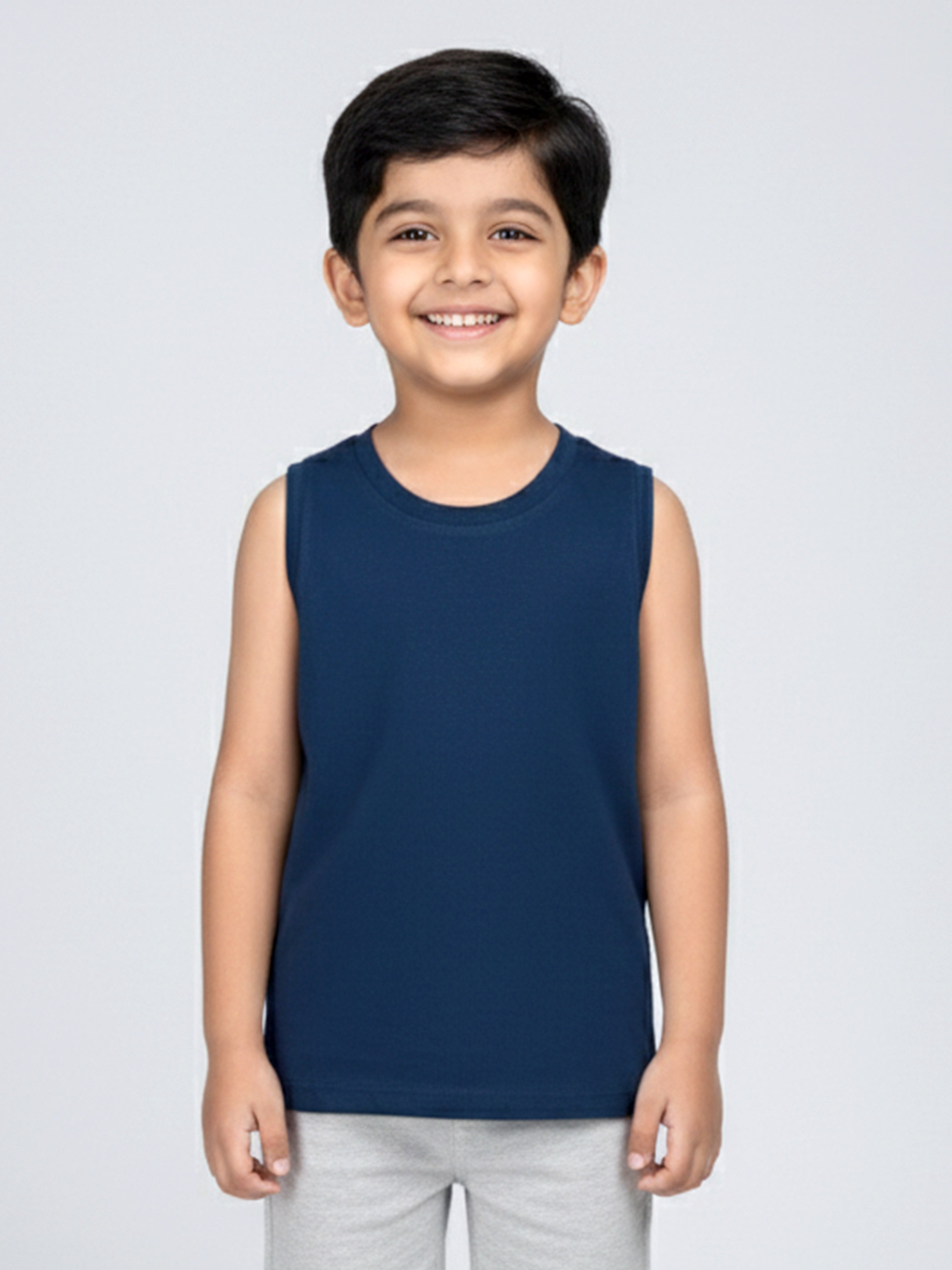 Kiddopanti Boys Sleeveless Solid Round Neck T-Shirt