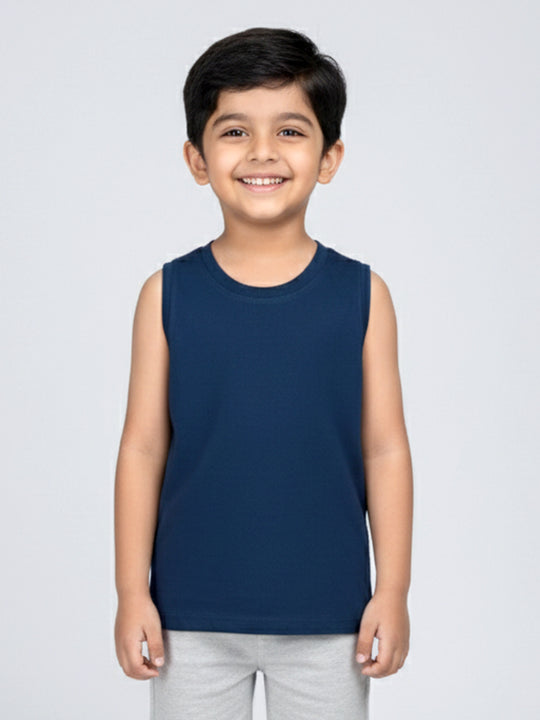 Kiddopanti Boys Sleeveless Solid Round Neck T-Shirt