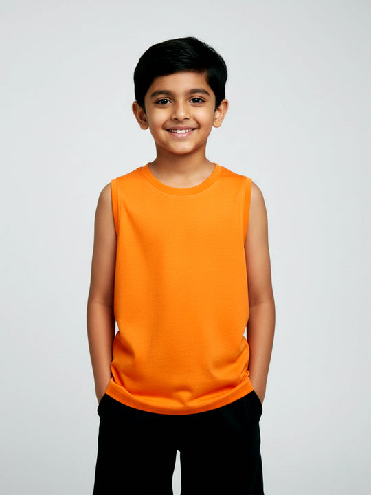 Kiddopanti Boys Sleeveless Solid Round Neck T-Shirt