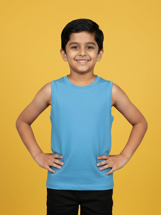 Kiddopanti Boys Cotton Knit Solid Round Neck Sleeveless T-Shirt