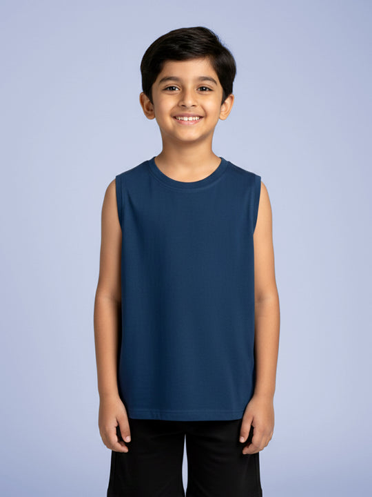 Kiddopanti Boys Cotton Knit Solid Round Neck Sleeveless T-Shirt