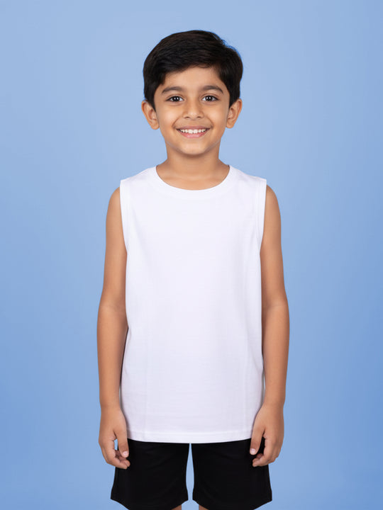 Kiddopanti Boys Cotton Knit Solid Round Neck Sleeveless T-Shirt