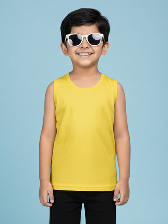 Kiddopanti Boys Sleeveless Solid Round Neck T-Shirt