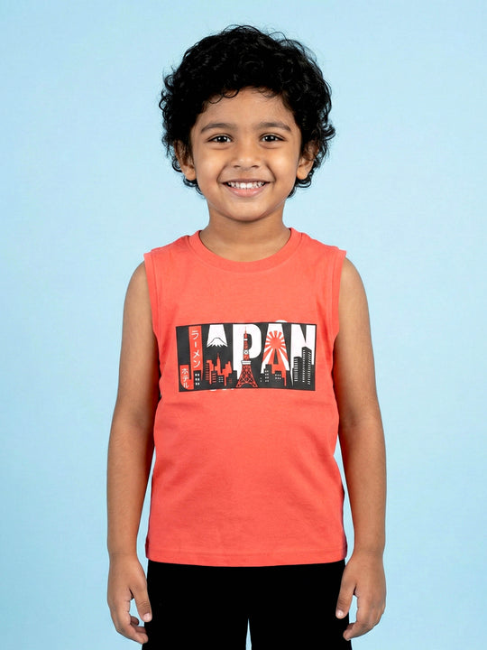 Kiddopanti Boys Sleeveless Printed Round Neck T-Shirt