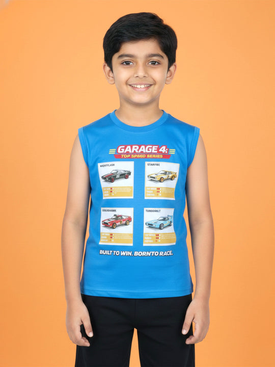 Kiddopanti Boys Sleeveless Printed Round Neck T-Shirt