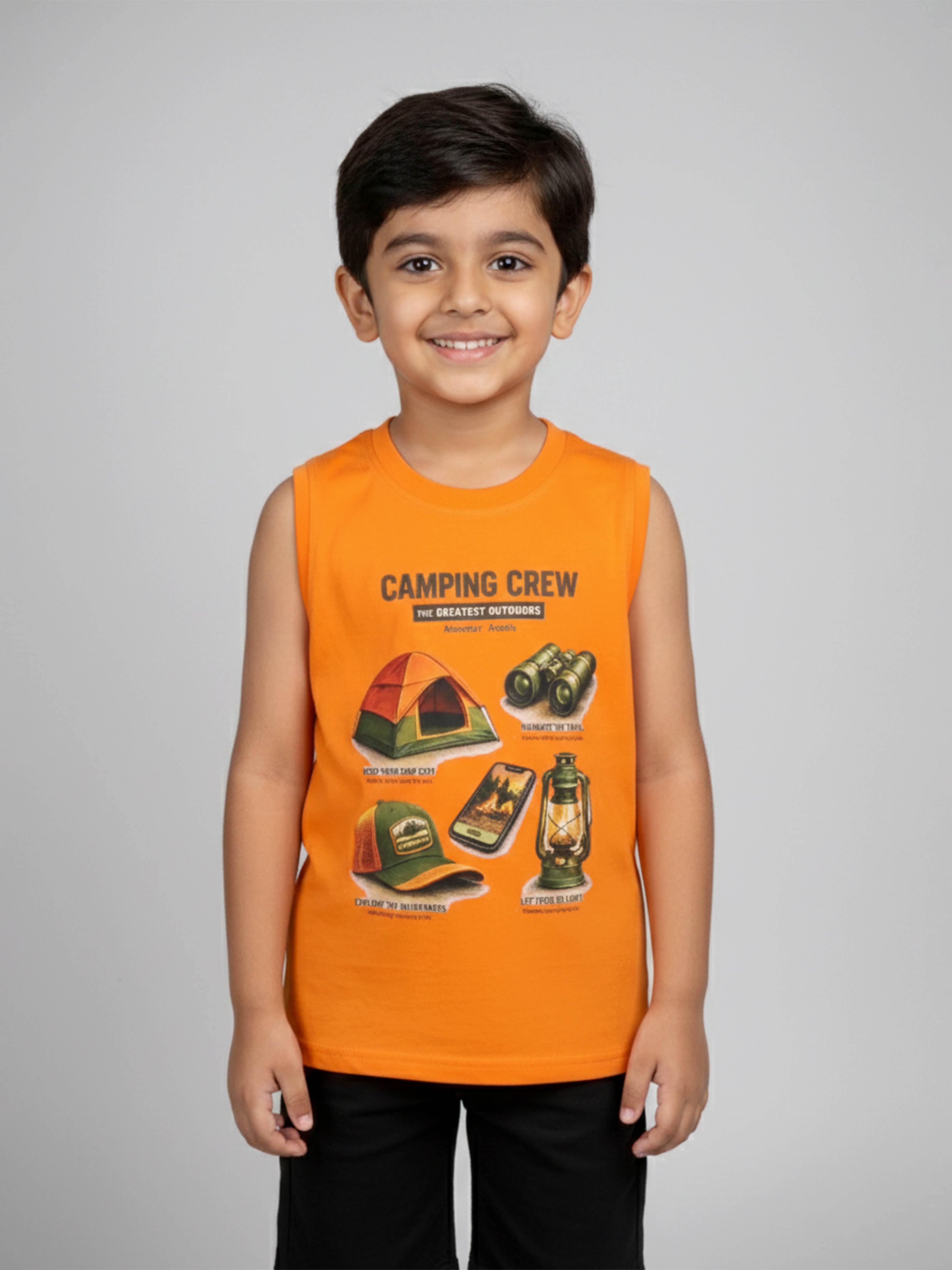 Kiddopanti Boys Sleeveless Printed Round Neck T-Shirt