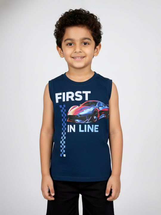Kiddopanti Boys Sleeveless Printed Round Neck T-Shirt