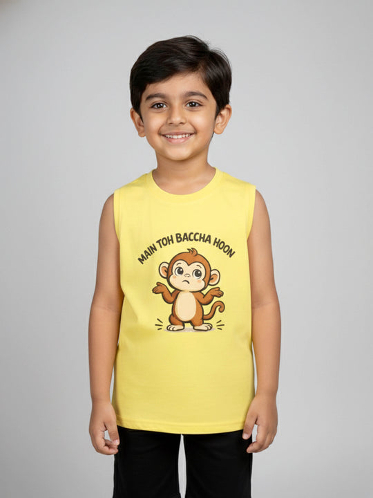 Kiddopanti Boys Cotton Graphic Printed Round Neck Sleeveless T-Shirt