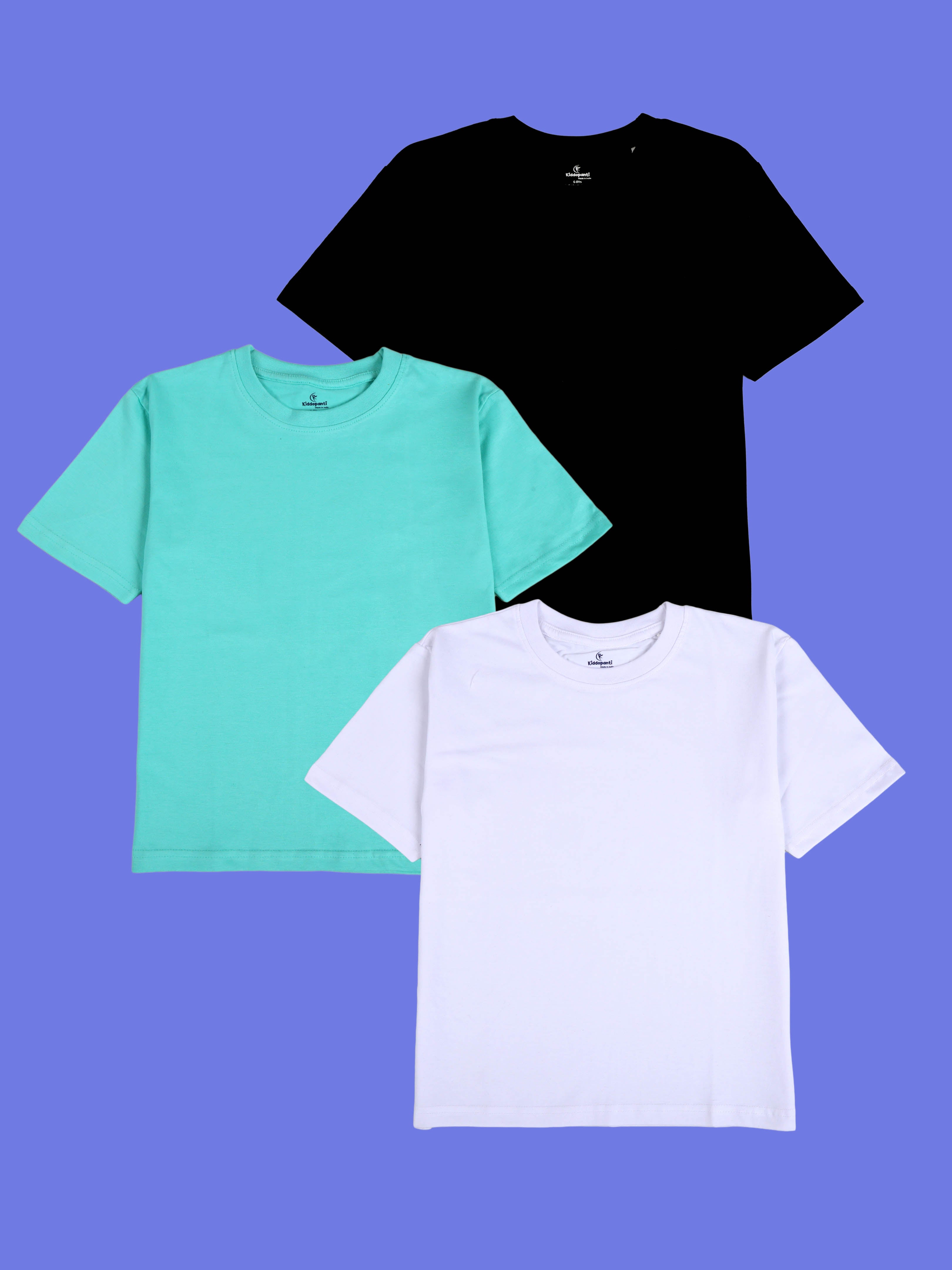 Kiddopanti Boys Cotton Solid Drop Shoulder Half Sleeve Round Neck Tee Pack of 3
