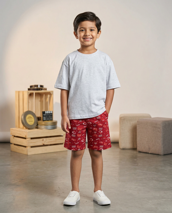 Kiddopanti Boys Cotton knit Solid Drop Shoulder T Shirt & AOP Printed Shorts Coord Set