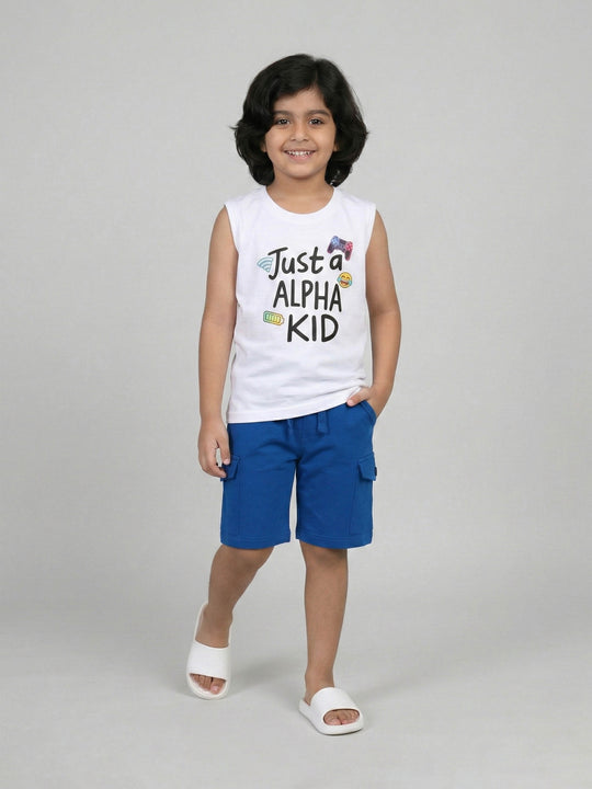Kiddopanti Boys Cotton Graphic Printed T-Shirt with Solid Cargo Shorts Co-Ord Set