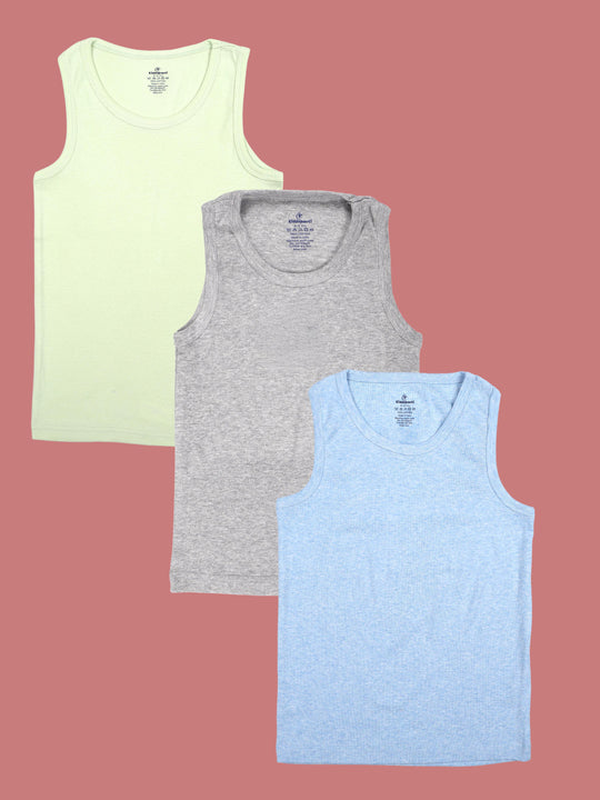 Kiddopanti Boys 100% Cotton Solid 1x1 Rib Vest Pack of 3