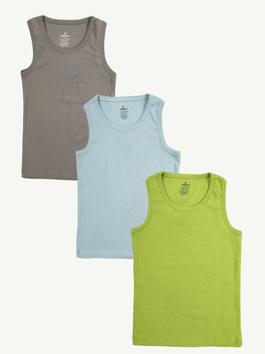 Kiddopanti Boys 100% Cotton Solid 1x1 Rib Vest Pack of 3