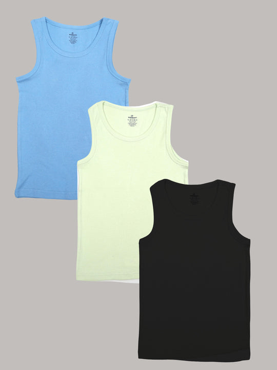 Kiddopanti Boys 100% Cotton Solid 1x1 Rib Vest Pack of 3