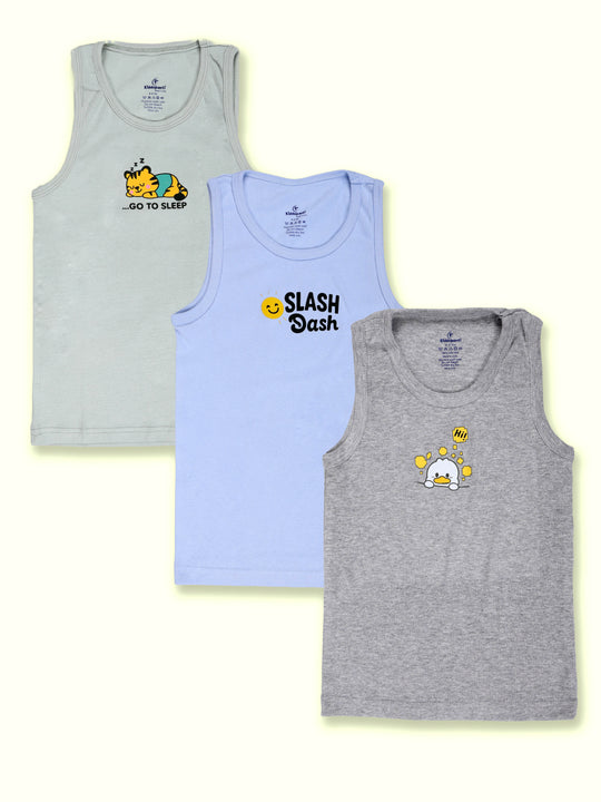 Kiddopanti Boys 100% Cotton Printed Vests Pack Of 3