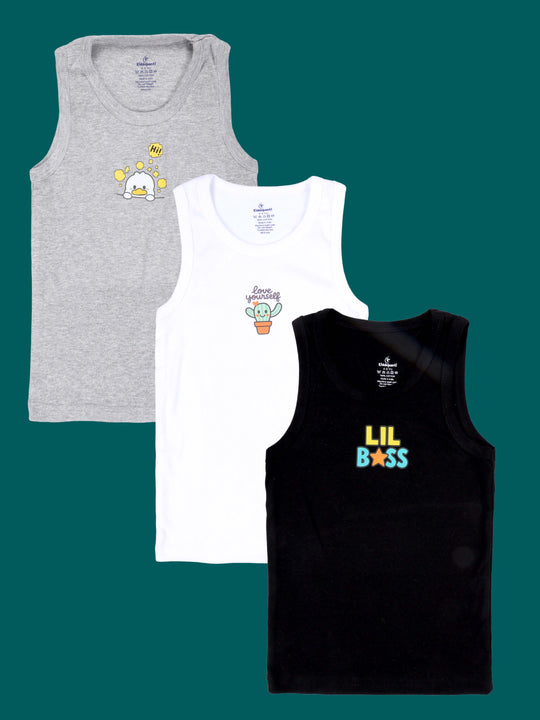 Kiddopanti Boys 100% Cotton Printed Vests Pack Of 3
