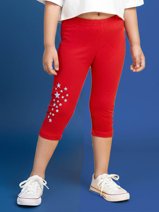 Kiddopanti Girls Cotton Spandex Star Printed Capri Legging