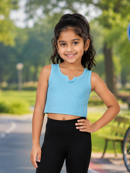 Kiddopanti Girls Cotton Spandex Solid Rib Crop Tank Top
