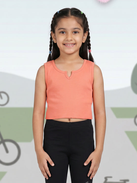 Kiddopanti Girls Cotton Spandex Solid Rib Crop Tank Top