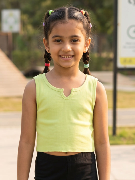 Kiddopanti Girls Cotton Spandex Solid Rib Crop Tank Top