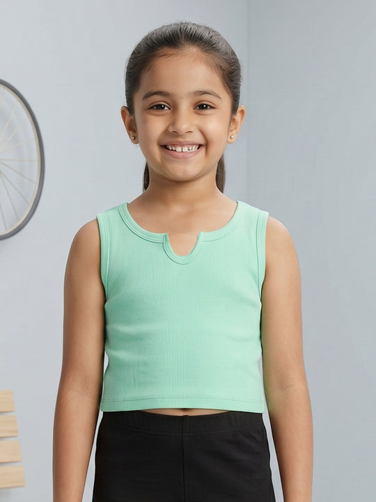 Kiddopanti Girls Cotton Spandex Solid Rib Crop Tank Top