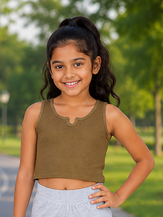 Kiddopanti Girls Cotton Spandex Solid Rib Crop Tank Top