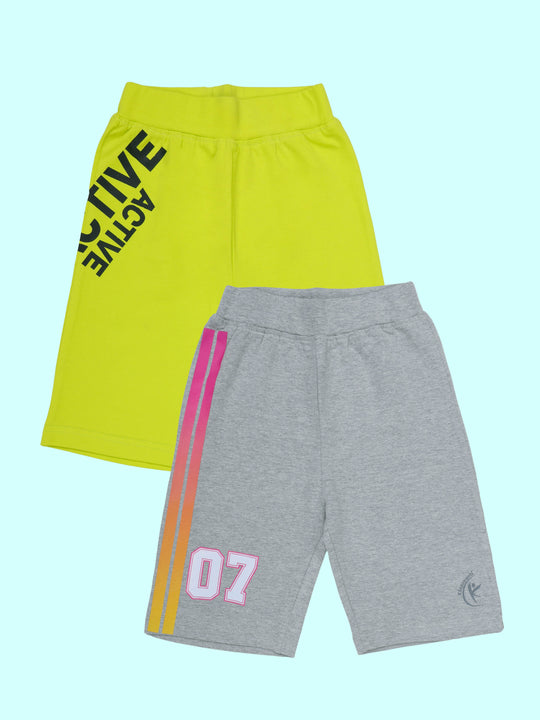 Kiddopanti Girls Knee Length Graphic Printed Cycling Shorts Pack of 2